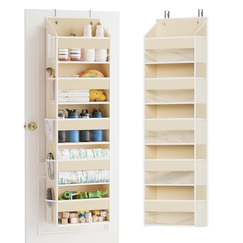 SpaceAid 1 Pack Over The Door Organizer with 5 Large Pockets and 10 Mesh Side Pockets, 5 Layers Door Organizer Hanging with Clear Window for Bedroom, Bathroom, Pantry and Nursery, Beige - color: Beige, size: 1 Pack