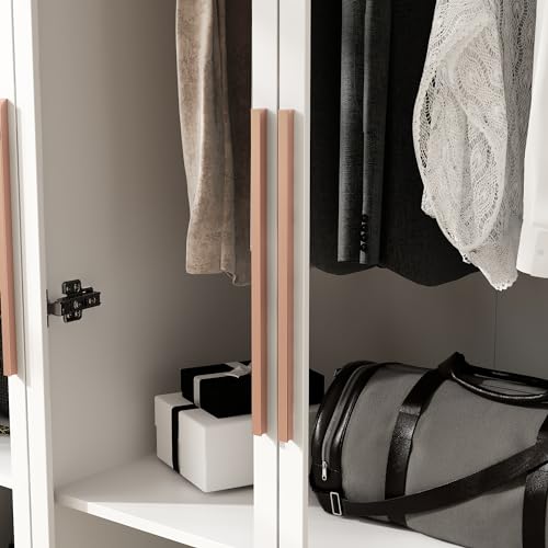 Hitow Wardrobe Cabinet with LED Lights, Armoire Closet with Glass Doors, Wooden Large Wardrobe with Hanging Rod & 5 Tiers Shelf, Modern Bedroom Armoire Clothes Organizer, White 47.2" W - color: 3 Door - White