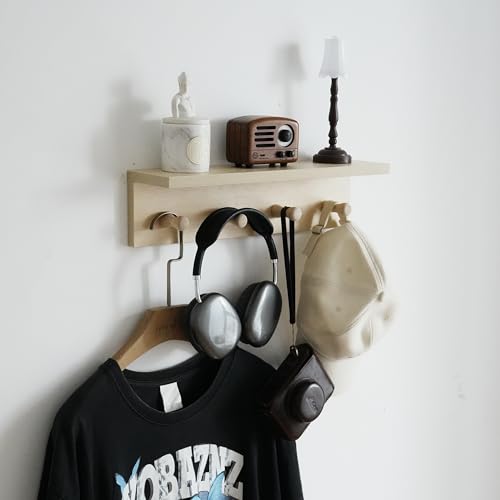 Entrance Coat Rack ，Coat Hooks, Wall-Mounted Wooden Hook Rack, Wall-Mounted Shelves are Very Suitable (Birch Color Finish—A-2) - style: Birch color finish—A-2