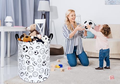 KUNRO Kids Laundry Hamper Clothes Gift Basket Storage Laundry Baskets Organizer Bin with Handles for Nursery Room (Sports ball) - color: Sports ball