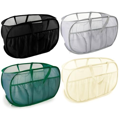 Collapsible Laundry Baskets, Upgrade Pop Up Laundry Hamper with Convenient Bags, Foldable Laundry Basket Mesh Light Weight, Easy to Carry Clothes Hampers for Laundry, Dorm, Toys, Travel 4 Pack - color: Black+Grey+Green+Beige