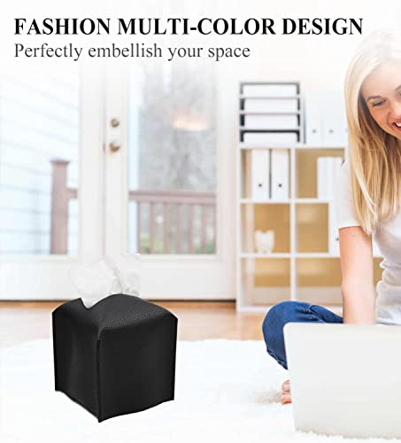 Livelab Tissue Box Cover, Square Decorative PU Leather Tissue Box Holder Modern Tissue Case Facial Paper Organizer Dispenser for Bathroom, Vanity Countertop, Night Stands, Desk, Car 5X5X5'' | Black - color: Black