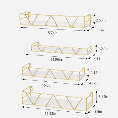 Amaoot Floating Shelves Set of 3, Home Wood Wall Shelf, Farmhouse Shelf for Bedroom, Wall Mounted Floating Shelf for Living Room, Bedroom, Bathroom, Kitchen, Office (Gold-4pcs) - color: Gold-4pcs