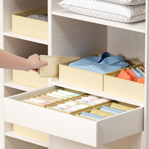 DIMJ Drawer Organizer Clothes - 18 Pack Closet Drawer Organizer Bins for Baby Clothes Storage, Fabric Dresser Organizer for Nursery Bedroom, Foldable Small Drawer Dividers for Underwear Socks - color: Beige, size: 18 Pack