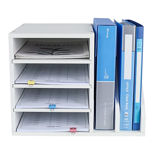 PAG Wood Desktop File Holder Organizer Mail Sorter, White, 15.35" W x 12.16" D x 11.81" H - color: White