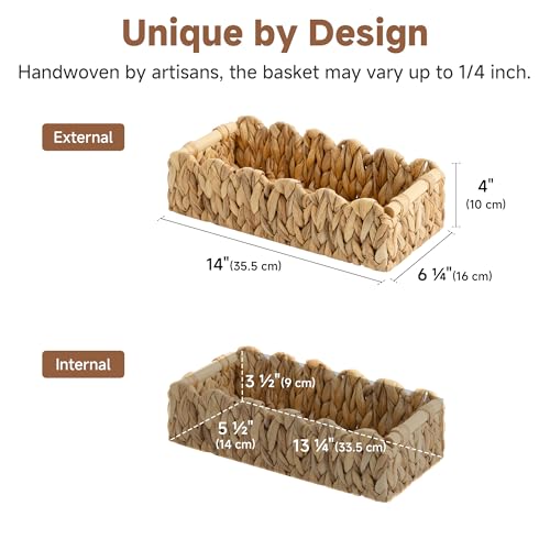 StorageWorks Toilet Paper Storage Basket, Living Room Organizers and Storage, Toilet Paper Basket with Wooden Handles, Small Water Hyacinth Scalloped Basket, Natural - color: Water Hyacinth(Natural), size: 14" L × 6¼" W × 4" H