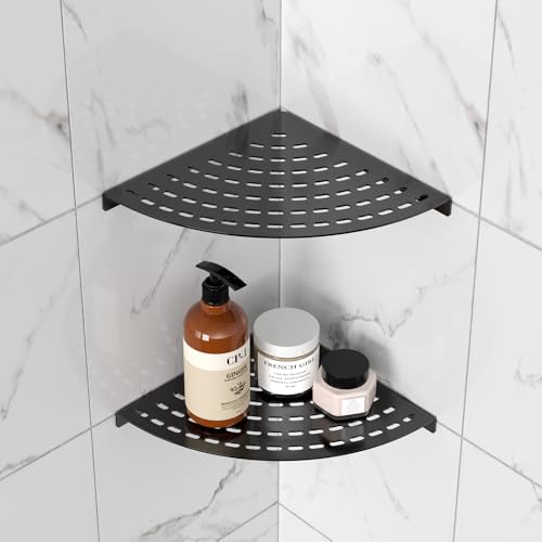 2 Pack Corner Shower Shelves 304 Stainless Steel Shower Corner Shelf Matte Black 8 in Corner Shower Shelf Prevent Rust Drilling Installation - color: Matte Black