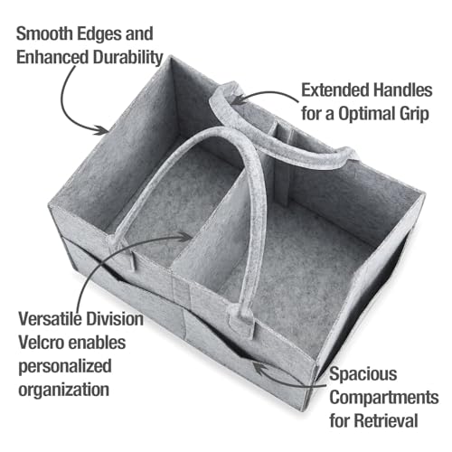 PandaEar Baby Diaper Caddy Organizer, Portable Diaper Holder Organizer Nursery Storage Basket for Wipes & baby stuff, Collapsible Baby Organizer with Divided Design (Grey) - color: Grey