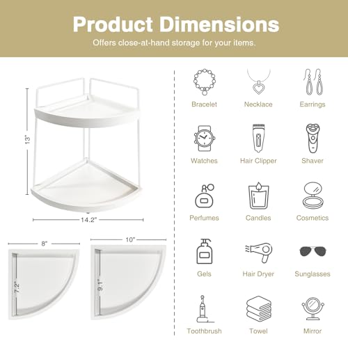 Forbena White 2 Tier Corner Bathroom Counter Organizer, Bathroom Countertop Shelf Organizer for Kitchen Sink, 2 Tier Makeup Vanity Tray for Dresser Tops Decor, Corner Shelf for Girls Bedroom (White) - color: White-white