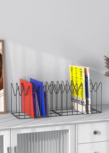2 Sets File Organizer for Desk,File Sorter Organizer,File Folder Holder/Rack/Stand,Desktop Record/Clipboard Holder,8 Sections Storage,Anti-Scratch/Rusty,Metal Stable Holder,Black - style: 2 Sets