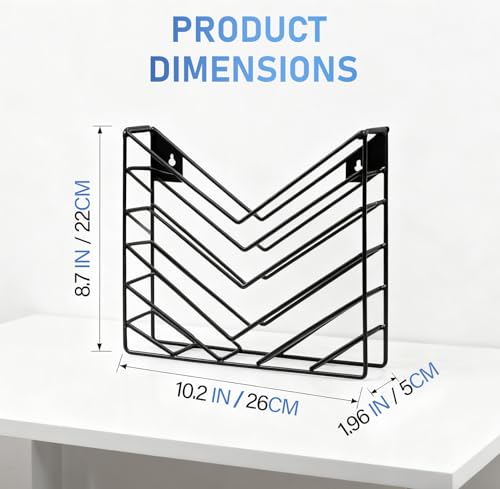 CROISSANT Black Wall Mounted File Organizer,Metal Magazine Basket, Concave Wall Mounted Magazine Rack, Suitable for Hanging File Folders for Office Living Room (Black, 4 Pack) - color: Black, size: 4 Pack
