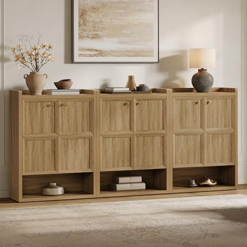 SICOTAS Shoe Cabinet Storage for Entryway - 72-Pair Shoe Cabinets with Doors and Adjustable Shelves, Modern Large 7-Tier Shoes Storage Cabinet for Mudroom Closet Hallway Living Room, Brown Oak, 3PCS - color: Brown Oak, size: 3 Pieces