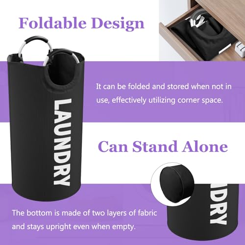 2Pcs Large Laundry Hamper for Adult, 95L Folding Clothes Basket with Handles, Dirty Clothes Hampers for Bedroom, Stand-alone Laundry Bin for Family, Hotel, Dorm, Grey/Black - color: Grey + Black, size: L-95L