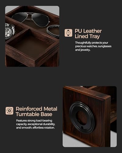 ProCase 3-Tier 360° Rotating Cologne Organizer for men, Large Capacity Wooden Countertop Display Rack for Bathroom & Dresser, Space-Saving Vanity Tray for Perfume & Skincare, Gifts for Him (Brown) - color: Brown