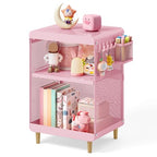 SYKIARIOL Kids Nightstand with Storage & Hooks, Cute Pink Bedside Table for Girls, Small Toddler Night Stand for Bedroom - color: Classic Pink