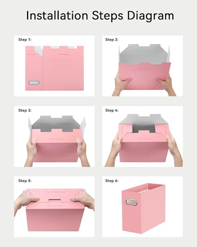 Oterri File Organizer Box, Portable Collapsible Cardboard File Folder Organizer with Handle for Letter Size Hanging Files, Document Storage Box for Home Office & Classroom (2 Packs, Pink) - color: Pink, size: Letter Size - 2 Packs