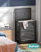 Black Laundry Hamper, Laundry Hamper with Lid, 27.3 Gallon (103L) Bamboo Wood Clothes Laundry Basket with Lid and Handles, Removable Liner - color: Black, size: Extra Large