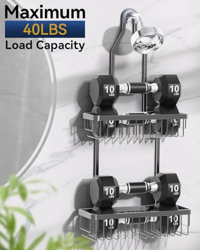 YASONIC Shower Caddy Hanging, Never Rust Shower Organizer Hanging, Aluminum Shower Racks for Inside Shower with Hooks for Razor, Bathroom Organizers and Storage with Soap Holder, Grey - color: Grey