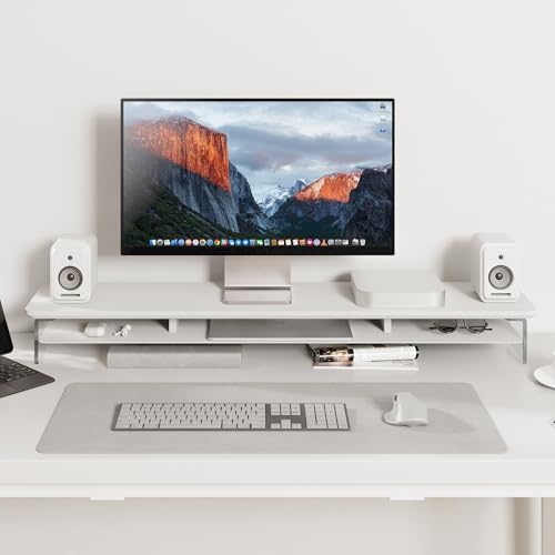 Fenge Acrylic Monitor Stand Riser, 42.5 Inches Dual Monitor Stand with Metal Storage, 2 Tier Acrylic Computer Riser for Desk, Clear Laptop Stand for PC, Laptop, Printer, TV, White - color: White, size: 42.5in