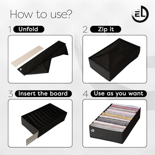 Drawer Organizer Clothes - 3 Set Multipurpose Dresser Drawer Organizer for Adults & Kids, Closet Foldable 10 Cells per Organizer - Non-Woven Fabric, T-Shirts, Baby Clothes, Shorts Organizer - Black - color: BLACK (10 Cells)