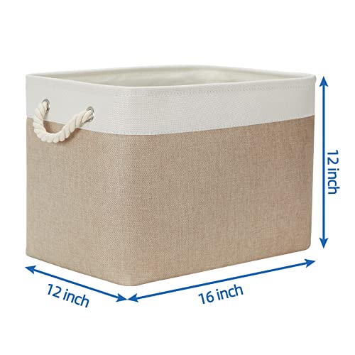 Temary Fabric Storage Baskets 2 Pack Decorative Storage Bins Basket for Gifts Empty Shelf Baskets with Handles for Organizing Home Closet, Towels (White&Khaki,16Lx12Wx12H Inches) - color: Khaki&white, size: 16L x 12W x 12H inches (2pcs)