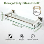 Alise Bathroom Glass Shelf with Stainless Steel Railing, Polished Chrome Small Tempered Glass Floating Wall Shelf Over The Toilet, 16 inch - color: Polished Chrome, size: 16 Inch