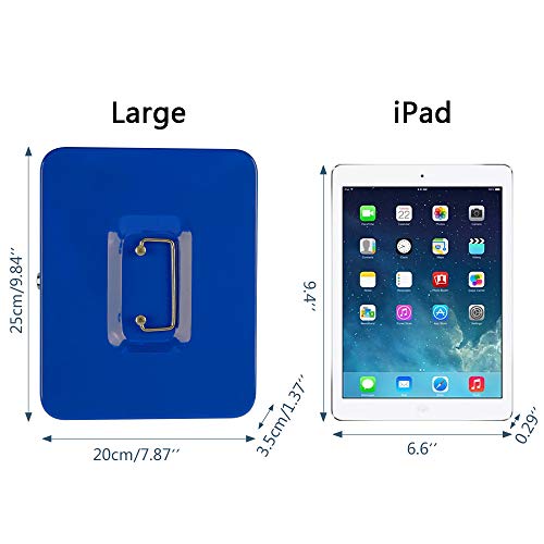 KYODOLED Large Lock Box with Money Tray,Storage Cash Box with Lock,Safe Metal Box for Money,9.84"x 7.87"x 3.54" Blue Large - color: Blue, size: Large