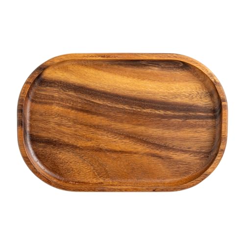 Acacia Oval Wooden Valet Tray for Men Women, Acacia Wood Serving Tray Key Dump Bedside Nightstand Dresser Organizer EDC Catch All Decorative Wooden Tray for Phone Wallet Keys Jewelry (12 x 7.9 Inch)