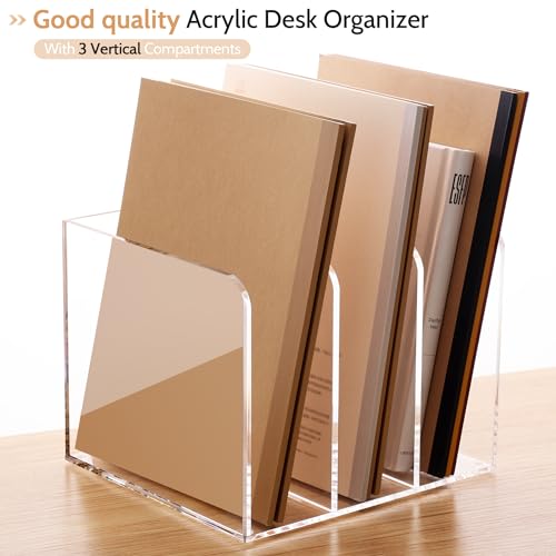 Magazine Holder, Clear Acrylic Magazine Rack, File Organizer for Office Desk, Book Organizer,-One-Piece-3 Vertical spaces,1 pack (B5)…… - style: 3 slots-B5