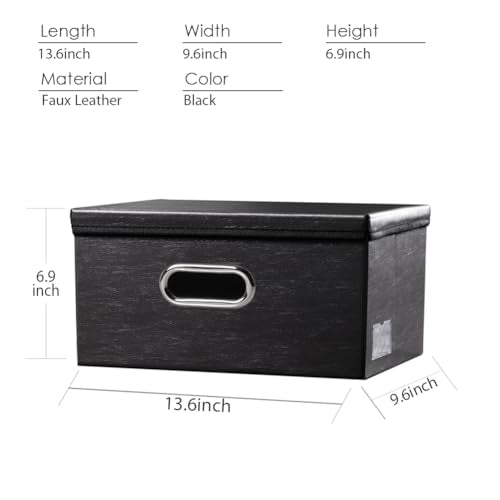 PRANDOM Collapsible Storage Box with Lid [3-Pack] Leather Fabric Foldable Storage Bin Organizer Container Basket Cube with Cover for Home Bedroom Closet Office Nursery Black(13.6x9.6x6.9) - color: Black, size: Small(3-Pack)