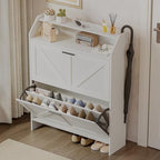 Mericonia Farmhouse Shoe Cabinet with 2 Flip Drawers, Shoes Storage Cabinet, Freestanding Shoe Rack Organizer for Entryway, White - color: C-white (Flip Drawers)