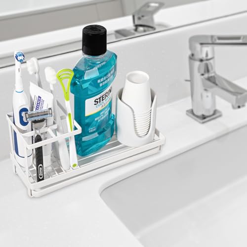 Toothbrush Holders for Bathrooms, Carbon Steel Tooth Brushing Holder Electric Toothbrush and Toothpaste Organizer Bathroom Accessories for Countertop, Shower, Sink - White - color: White, size: Small