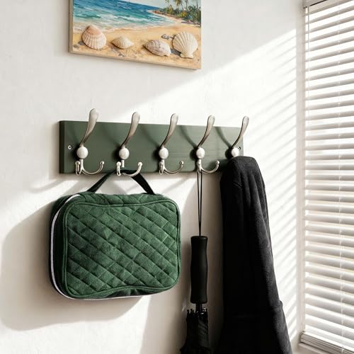 SKOLOO Creations Forest Green Solid Wood Wall Mounted Coat Rack, 5 Hooks, 16-7/8" Long - Kitchen, Mudroom, Entryway, Bathroom - Includes Mounting Hardware, Wall Coat Hanger, Towel Rack - color: Forest Green Plates & Nickel Hook, size: 1 Item-5 Hooks