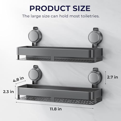 ONXE Shower Caddy Suction Cup,2 Pack Suction Shower Organizer,No Drilling Rustproof Shelves for Bathroom,Kitchen,Home Decor,Heavy Duty Bathroom Organizer with Large Capacity (11.8 inch-No bar) - size: 11.8 inch-No bar