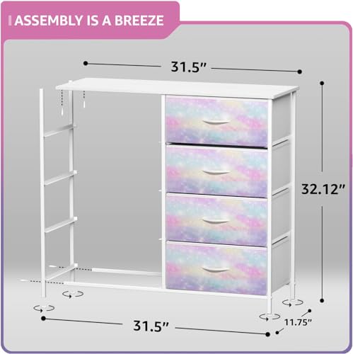 Sorbus Kids Dresser with 8 Drawers - Storage Chest Organizer Unit Nightstand - Steel Frame, Wood Top, Tie-Dye Fabric Bins for Clothes - Wide Furniture for Bedroom, Hallway, Nursery, Closet, Apartment - color: Rainbow Sparkle, style: 8-Drawer