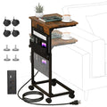 Adjustable Height Couch Table with USB-C Charging Station & Pocket Storage – Compact Couch Stand with Hooks & Wheels for Small Spaces & Living Room, Adjustable C Table (Rustic Brown)