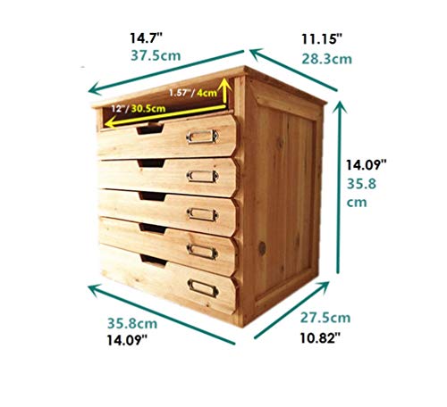 5 Flat Drawer Organizer for Home or Office Desk - Wooden Chest of Drawers - File Organizer with Drawers & 1 Paper Tray Slot - Desk Organizer w/ Storage Drawers & Label Holders - Wood File Box