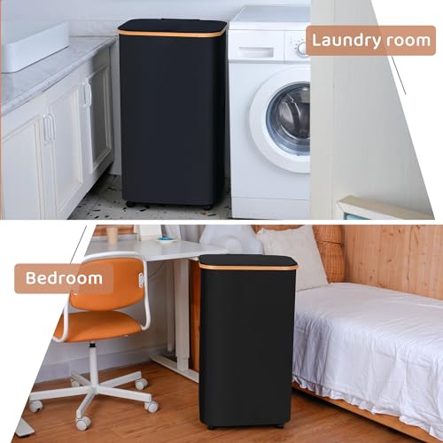 iEGrow 110L Laundry Basket with Wheels,Clothes Hamper for Laundry,Laundry Hamper with Lid and Inner Bag, for Laundry Room, Bedroom, Dormitory Storage,Black - color: Black, size: 110L