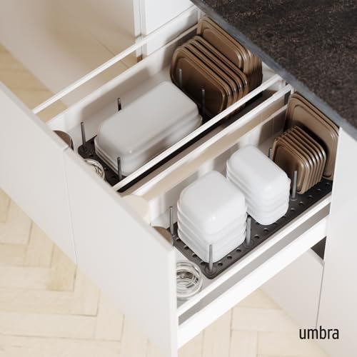 Peggy Kitchen Drawer Cupboard Organizer Tray - Adjustable Storage System For Food Containers, Cookware, Serveware, Utensils and More, Grey - color: Grey, size: Medium Set of 2