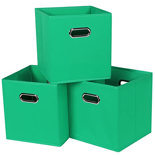 Black Fabric Cubby Storage Bins,13x13x13 Inches,Cube Organizer Bin Foldable Storage Boxes with Dual Handles Fabric Organizer Box and collapsible Storage basket,Set of 3,Green - color: Green, size: 3 Pack