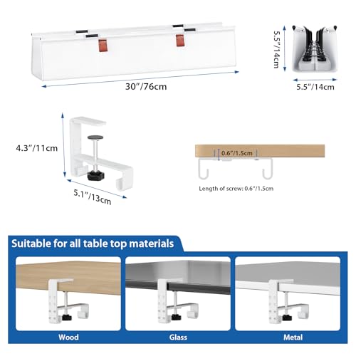 Zilink Under Desk Cable Management 30" No Drill Desk Cable Management Tray Clamp/Screw Mount Cable Tray Sturdy Waterproof Fabric Cord Organizer for Office, Home, White - color: White, size: 30"