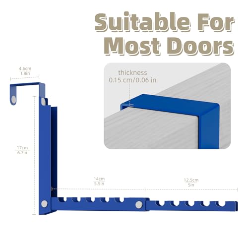 BAKON Over The Door Hangers, Over Door Hooks for Hanging, Small Space Dual Folding Portable Over Door Clothes Hanger for Clothes, Hats, Bags and Towels. (1, Blue) - color: Blue