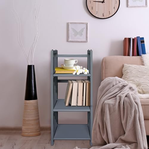 Casual Home 3-Shelf Folding Bookcase, 14" Wide, Slate Gray - color: Slate Gray