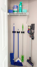 Duck EasyMounts Mop and Broom Holder - Heavy Duty Wall Mount Rack for Home Organization and Storage - No Tool Install - Holds Up to 15 lbs - Black, Pack of 1 Hook & All Hanging Hardware - size: 1 Pack, style: Tool Holder