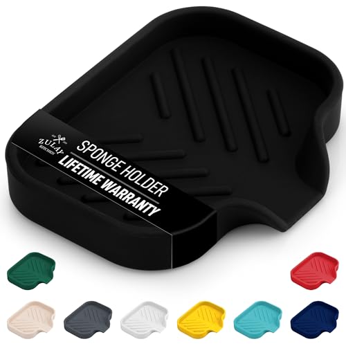 Zulay Kitchen Small Silicone Sponge Holder (4.9x3.3”) – Space-Saving Sink Organizer Tray for Sponge, Soap, Brush & More – Compact Non-Slip Dish for Kitchen & Bathroom (Black) - color: Black, size: Small (4.9x3.3)