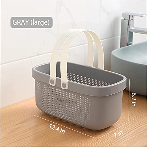 JiatuA Plastic Storage Basket with Handle Portable Shower Caddy Tote Organizer Basket Bin for Bathroom Kitchen Dorm Room Bedroom, Gray - color: Grey, size: Large