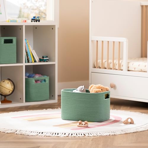 UBBCARE 4 Pack Storage Baskets for Organizing, Shelf Baskets with Handles, Woven Storage Baskets for Bookcase/Cube Shelf/Closet, 14.5"L x 9.8"W x 9"H, Green - color: Green, size: 4 Pack-14.5"(L)×9.8"(W)x9"(H)