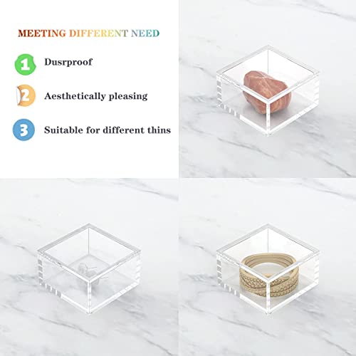 AITEE Acrylic Box with Lid, Clear Cube Display Case, Multi-Purpose Box Square Container for Holding Staples, Highlighters, Adhesive Tape, Paper Clips, Stamps, Display in Office or Home (Medium) - size: Medium