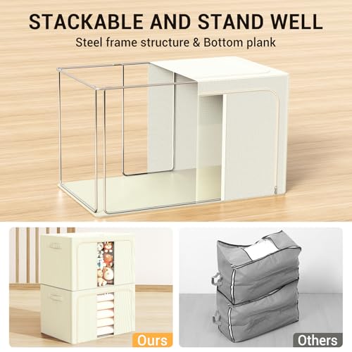 Clothes Storage Bins with Metal Frame, Foldable Clothes Organizers Storage Containers for Clothes, Sheets, Blankets, Pillows and Towels (24L, 3 Pack) Beige - color: Beige, size: 24L（15.7“X11.81"X7.87")