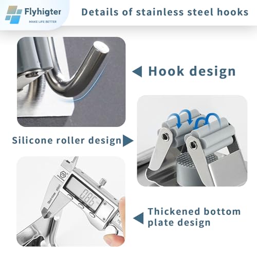 8 Pack Stainless Steel Mop Clips – Heavy Duty Wall Mounted Broom Holders, Rustproof & Tool-Free Install with Back Adhesive or Glue for Home and Garage - color: SILVER-8PCS